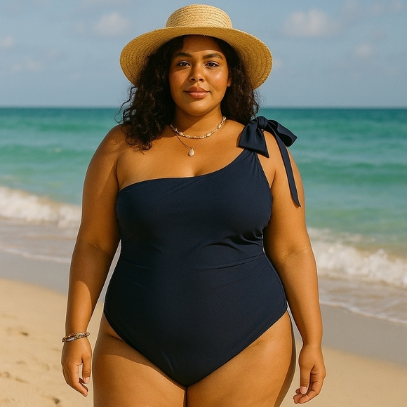 J.CREW Bow One-Shoulder One-Piece Swimsuit β Navy β Size 22 β Retail $110 - Picture 1 of 8